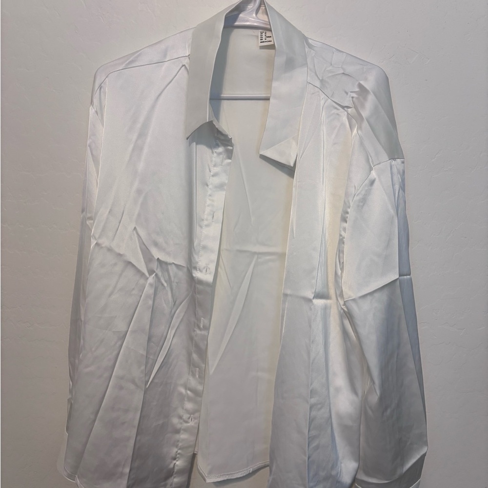 White Button Down Shirt Long-Sleeved Top